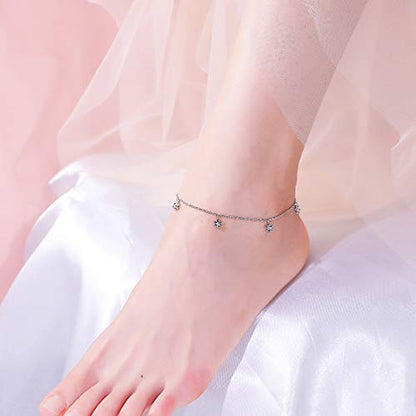 Anklet for Women 925 Sterling Silver Foot Adjustable Ankle Bracelet Jewelry - style: Flower