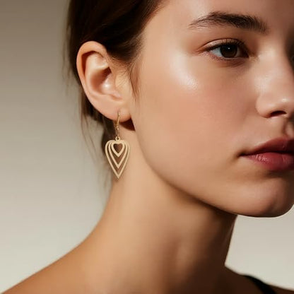 Jean Beau Drop Hoop Earrings for Women, Fasion Jewelry Gift - color: Gold Hearts