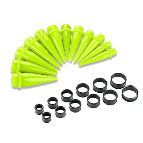 24PC Ear Gauge Stretching Kit Acrylic Tapers and Surgical Steel Tunnels Plugs 00G-20MM Gauge Stretching Kit - color: NG-Black