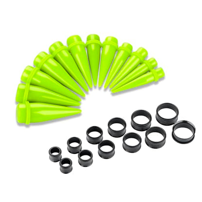 24PC Ear Gauge Stretching Kit Acrylic Tapers and Surgical Steel Tunnels Plugs 00G-20MM Gauge Stretching Kit - color: NG-Black