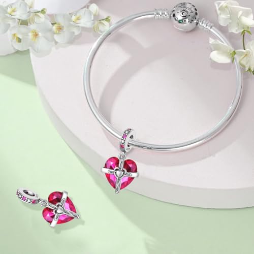 Birthstone Charm, 925 Sterling Silve Heart Dangle Charms for Pandora Bracelets, Ladies Birthday Gift - style: G-July