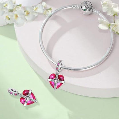 Birthstone Charm, 925 Sterling Silve Heart Dangle Charms for Pandora Bracelets, Ladies Birthday Gift - style: G-July