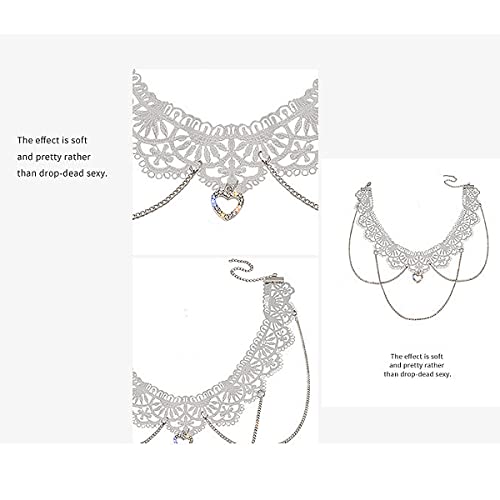 Bethynas Gothic White Lace Sexy Choker Necklace Heart Butterfly Pendant Tassel Collar Neck Chain Bridal Wedding Jewelry for Women Girls - color: Style B