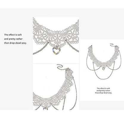 Bethynas Gothic White Lace Sexy Choker Necklace Heart Butterfly Pendant Tassel Collar Neck Chain Bridal Wedding Jewelry for Women Girls - color: Style B