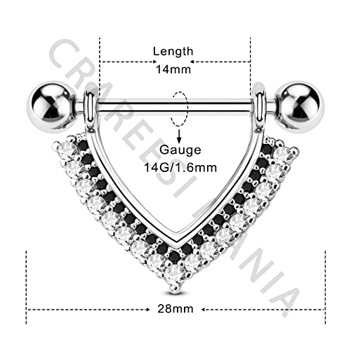 Teardrop Nipple Shield Rings 316L Stainless Steel Nipple Piercing Jewelry 14g Nipple Retainer Barbells Body Piercing for Women 2pcs Double Clear CZ Paved Nipple Bars