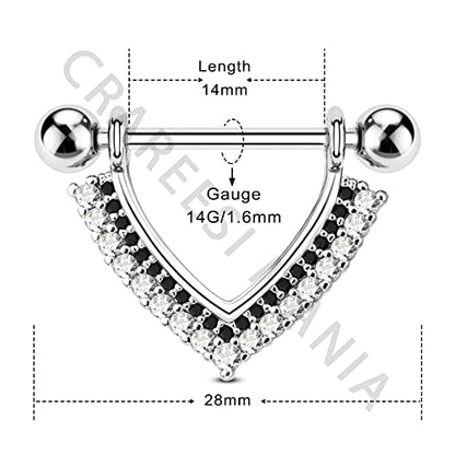 Teardrop Nipple Shield Rings 316L Stainless Steel Nipple Piercing Jewelry 14g Nipple Retainer Barbells Body Piercing for Women 2pcs Double Clear CZ Paved Nipple Bars