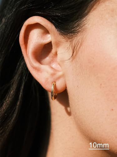 Small Hoop Earrings for Women 7-16mm Stainless Steel Huggie Earrings Lightweight - color: c. Gold A, size: Diameter 10mm