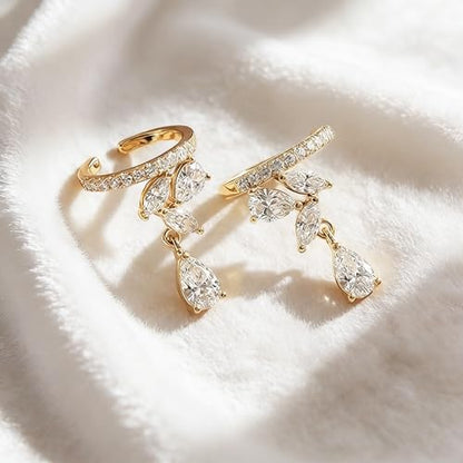 Bemoly Ear Cuff Earrings for Women 14K Gold Plated Cubic Zirconia Dangle Huggie Ear Cuffs Non Piercing | Clip On Cartilage - style: D-CZ flower-Pair
