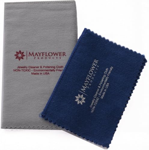 Mayflower Premium Jewelry Polishing Cloth Set of Two. Made in USA. Non Toxic Cleaning Formula -100% Ultra-Soft Cotton. Shines Silver, Gold, Platinum, Diamond Rings, Jewelry, Watches, Coins & Heirlooms - color: Grey and Blue