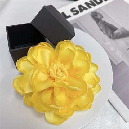 Dainty Fabric Rose Flower Large Brooch Lapel Pins Flower Brooches Pin Classic for Wedding Party Dance Banquet for Women Dress Suit Clothes Accessories Jewelry 100mm - color: Yellow