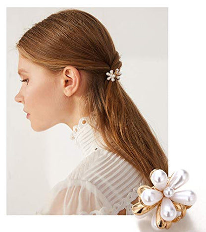Mini Pearl Hair Barrettes for Women Girls, 10pcs Sweet Artificial Pearl Hair Clips, Flower Pins Clips for Party Wedding Daily