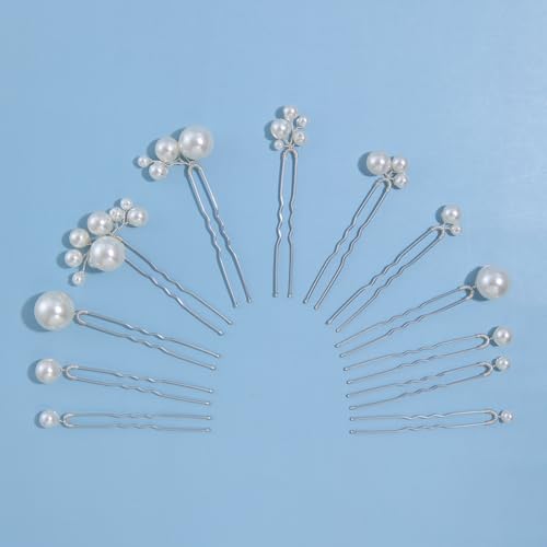 12 Pieces Bridal Wedding Hair Pins Handmade Pearl Bridal Hair Accessories for Brides Women Girls Silver - color: Silver