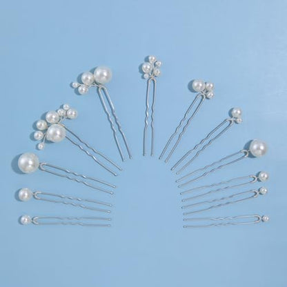 12 Pieces Bridal Wedding Hair Pins Handmade Pearl Bridal Hair Accessories for Brides Women Girls Silver - color: Silver