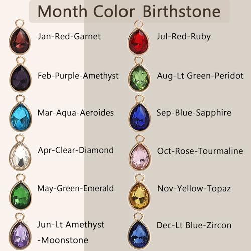 Glass Rhinestone Charms, 48 Pcs 12 Colors Birthstone Beads Crystal Dangle Pendants for Jewelry Making Earrings Necklace Bracelet - color: Gold