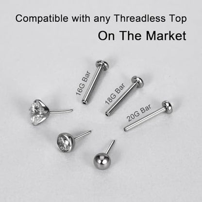 Threadless Bar G23 Titanium 20G 16G 18G Replacement Post Bar Flat Back Stud Earrings for Helix Cartilage Lobe Medusa Labret Nose Tragus Conch Piercing Jewelry - size: 18g 6mm, style: Disc 2.5mm,2Pcs Threadless Bars