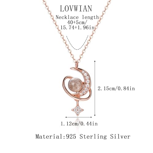 925 Sterling Silver Crescent Necklace Moon Star Pendant for Women | 14K Gold Plated Crystal Moon Necklace Dainty CZ Birthstone Ramadan Moonstone Necklace Birthday Jewelry for Mom Wife Daughter - color: Rose Gold