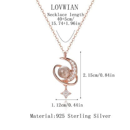 925 Sterling Silver Crescent Necklace Moon Star Pendant for Women | 14K Gold Plated Crystal Moon Necklace Dainty CZ Birthstone Ramadan Moonstone Necklace Birthday Jewelry for Mom Wife Daughter - color: Rose Gold