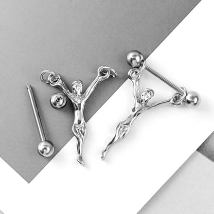 14G Jesus Dangle Nipple Rings for Women 316L Stainless Steel Nipple Piercing Jewelry Nipple Studs Barbell Body Piercing Jewelry