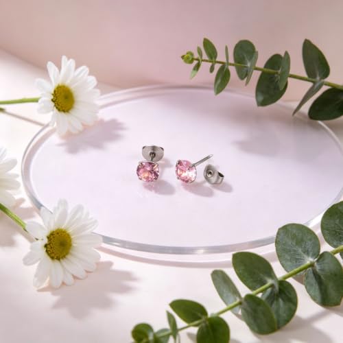 12 Pairs Ear Piercing Stud Earrings for Ear Piercing Guns, Surgical Stainless Steel Multicolor Round Heart Star Cubic Zirconia Birthstone Stud Earrings Set - style: Silver round A-4mm
