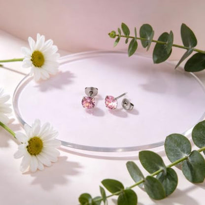 12 Pairs Ear Piercing Stud Earrings for Ear Piercing Guns, Surgical Stainless Steel Multicolor Round Heart Star Cubic Zirconia Birthstone Stud Earrings Set - style: Silver round A-4mm