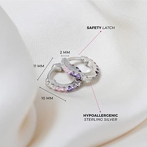 In Season Jewelry CZ Girls Hoop Earrings for Kids - 925 Sterling Silver Little Girl Hoop Earrings - Hypoallergenic & Comfortable with Secure Latch Closure - style: Purple CZ