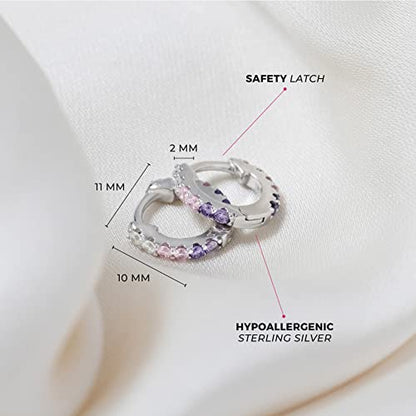 In Season Jewelry CZ Girls Hoop Earrings for Kids - 925 Sterling Silver Little Girl Hoop Earrings - Hypoallergenic & Comfortable with Secure Latch Closure - style: Purple CZ