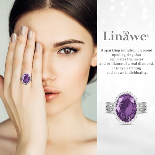 Linawe Costume Jewelry Adjustable Cocktail Ring for Women | Copper, Rhinestone, Cubic Zirconia, Oval, Fake Diamond, Crystal, Stone, Birthstone, Gemstone, Big, Chunky, Statement - color: White Purple