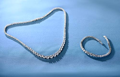 18K White Gold Plated Tennis Necklace/Bracelet/Earrings/Band Ring Sets Hypoallergenic Jewelry Pack of 4 - color: 3 Set Pcs White