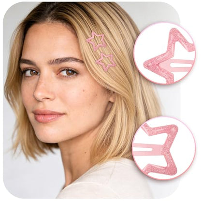 70 Pcs Metal Glitter Snap Hair Clips for Women,Small Snap Barrettes for Women Girls Thick Fine Hair (Pink) - color: Pink