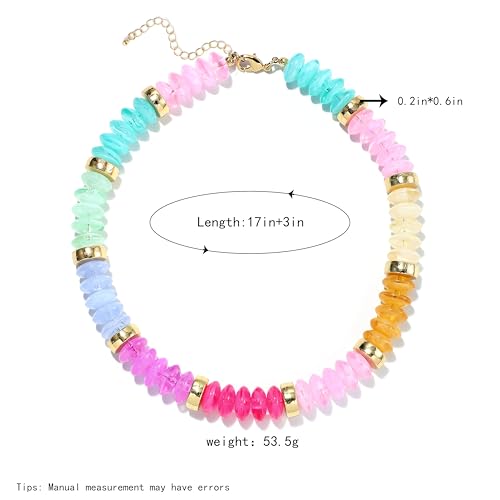 RISHEGAE Chunky Beaded Necklace for Women Boho Resin Beaded Choker Necklace Adjustable Surfer Beach Strand Necklaces Gold Handmade Acrylic Beads Jewelry Gift for Women - color: Style 1colorful