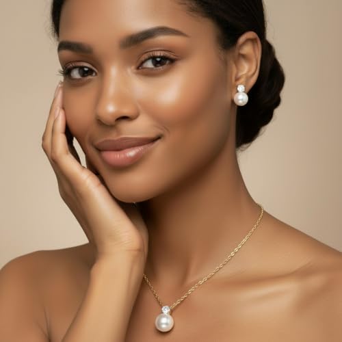 Gold Jewelry Sets for Women, Gold Pearl Dangle Earrings Bracelets Necklaces Set, Women's Jewelry Gifts for Women Wife - style: Gold Pearl Rhinestone Necklace Set-2PCS