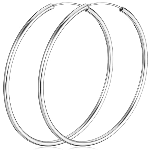 925 Sterling Silver Hoop Earrings Lightweight Endless Thin Silver Hoop Earrings 50mm Big Hoops Earring for Women