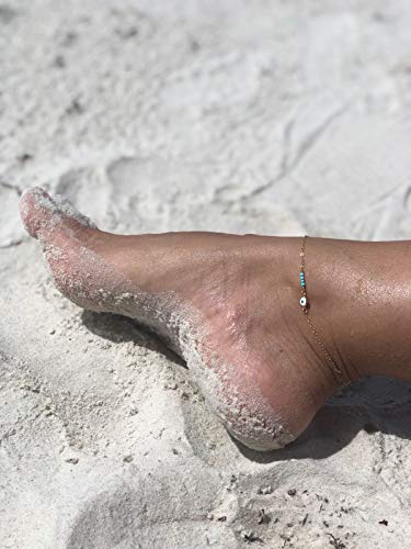 MEVECCO Anklet for Women Gold Chain 14K Gold Plated Dainty Boho Beach Summer Simple Foot Jewelry Ankle Bracelet - style: Evil Eye