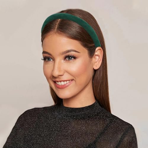 Wecoe Padded Headbands for Women - Fall & Winter Plain Sueded-Like Headbands Fashion Non slip Soft Comfortable Head Bands Hair Accessories for Women(Green)