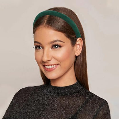 Wecoe Padded Headbands for Women - Fall & Winter Plain Sueded-Like Headbands Fashion Non slip Soft Comfortable Head Bands Hair Accessories for Women(Green)