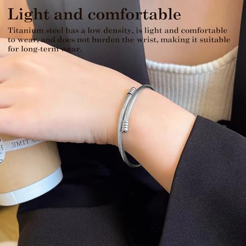 Jewelers Stainless Steel Cable Wire Open Cuff Adjustable Size - color: Silver