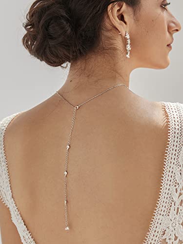 SWEETV Teardrop Wedding Bridal Jewelry Set for Brides Women Bridesmaid, Crystal Rhinestone Backdrop Necklace Earring Sets for Prom - color: 01.Silver