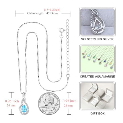 STARCHENIE Infinity Teardrop Necklace for Women 925 Sterling Silver Pendant Birthstone Jewelry - color: Silver-03-Mar-Aquamarine