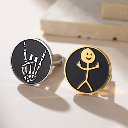 Dreamtimes Rock Skull Hand Cufflinks Halloween Shirt Cufflinks Figurine Sign Language Cuff Links Rock On Hand Gesture Stainless Steel Novelty Cuff Links for Men - style: Style 1-S
