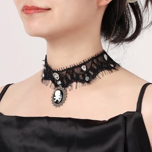 MILAKOO Lace Tattoo Choker for Women Elegant Goth & Elegant Necklace Collarbone Pearl Pendant Collar - color: Black B