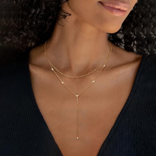 Gold Necklace for Women, Dainty Long Necklace 14k Gold Plated Lariat Long Necklaces for Women Trendy Simple Statement Drop Necklace Fashion Body Chain Prom Jewelry Gold Accessories - color: 8-Gold