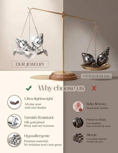 Chunky Gold Stud Earrings for Women Sterling Silver Earring Hypoallergenic | Non Tarnish 14K Gold Plated 925 Silver Posts for Sensitive Ears,Knot Statement Dangle Earrings Gold Jewelry Gifts Lightweight - color: silver plated-little conch