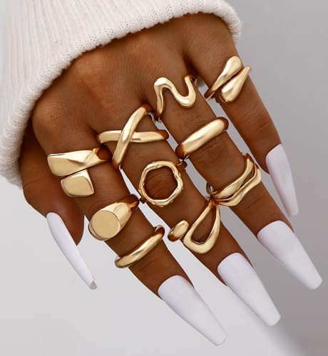 iF YOU 25 Pcs Gold Stackable Ring Set for Women, Chunky Knuckle Finger Midi Rings, Silver Simple Stacking Cute Rings Pack Trendy Stuff Jewelry Gift - style: 10 Gold chunky rings