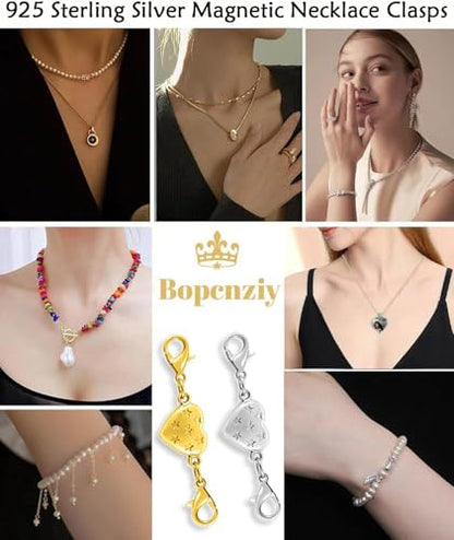 Magnetic Clasp Converter, Heart Design Lobster Clasps for Necklaces and Bracelets, Gold and Silver (2golden+2silvery) - color: 2golden+2silvery