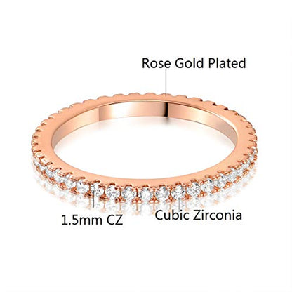 MDFUN 14K Gold Plated Full Eternity Band Ring for Women Round Cut Cubic Zirconia Stackable Wedding Band Anniversary Promise Ring - color: rose gold plated, size: 7