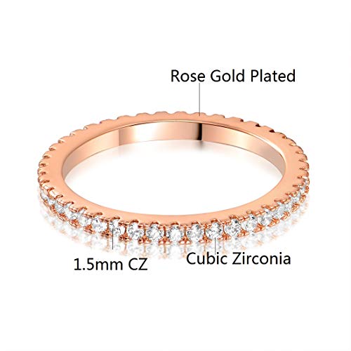 MDFUN 14K Gold Plated Full Eternity Band Ring for Women Round Cut Cubic Zirconia Stackable Wedding Band Anniversary Promise Ring - color: rose gold plated, size: 6