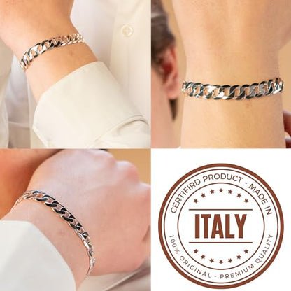 QUADRI 925 Sterling Silver Bracelet for Men - Cuban Link Bracelet for Men | Chain Bracelet for Men - Esclava de Plata 925 para Hombre - 7.5" to 8.5" - size: Length 7.5 Inches (small), style: 10mm