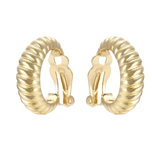 Gold Metal Clip On Earrings for Women Non Pierced Dangle Drop Earrings Multiple Styles - color: gold hoop B