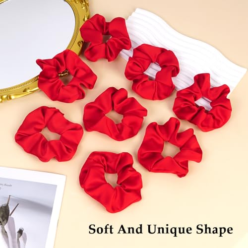 Satin Scrunchies for Women – 8PCS Red Silk Hair Ties – No Crease, Frizz-Free, Gentle Elastic Hair Bands for Thick & Thin Hair, Soft & Stylish Hair Accessories Gifts - color: Large-Red