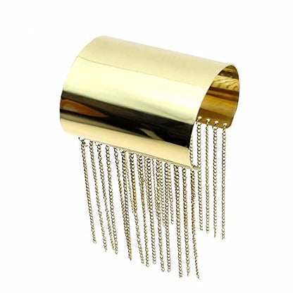 COLORFUL BLING Hammered Smooth Polished Open Wide Cuff Bangle Bracelet for Women Adjustable Wrist Cuff Wrap Punk Bracelet Tassel Wristband Jewelry - color: tassel